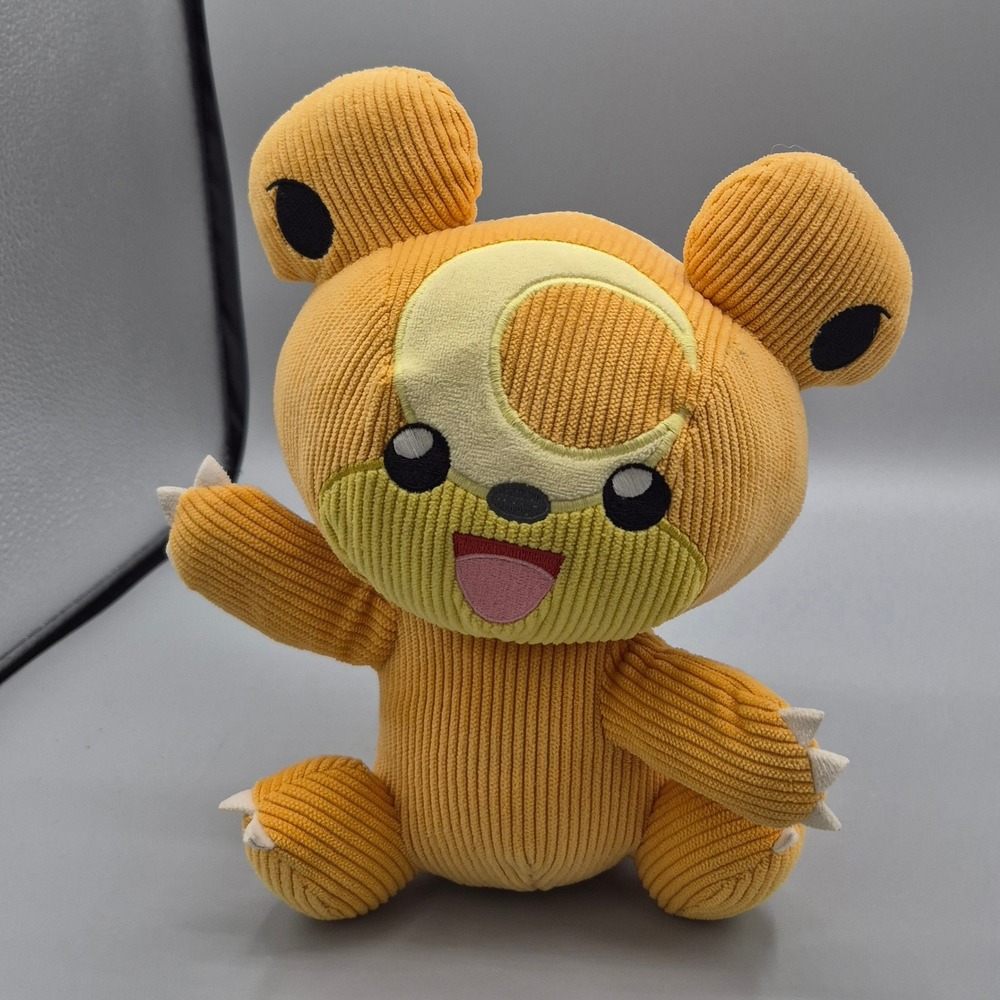 Pokemon Center Teddiursa Corduroy Plush Orange Ribbed Sitting Bear 8 Inch